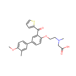 COc1ccc(-c2ccc(OCCN(C)CC(=O)O)c(C(=O)c3cccs3)c2)cc1C ZINC000028958300