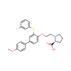 COc1ccc(-c2ccc(OCCN3CCC[C@H]3C(=O)O)c(Sc3cccc(F)c3)c2)cc1 ZINC000036143405