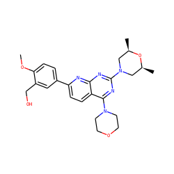 COc1ccc(-c2ccc3c(N4CCOCC4)nc(N4C[C@H](C)O[C@H](C)C4)nc3n2)cc1CO ZINC000049019448