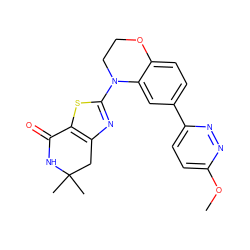 COc1ccc(-c2ccc3c(c2)N(c2nc4c(s2)C(=O)NC(C)(C)C4)CCO3)nn1 ZINC000040424388