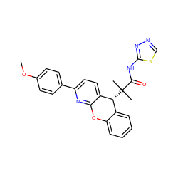 COc1ccc(-c2ccc3c(n2)Oc2ccccc2[C@H]3C(C)(C)C(=O)Nc2nncs2)cc1 ZINC000073141243