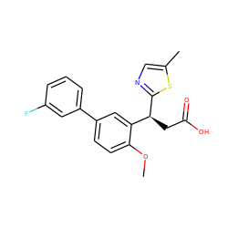 COc1ccc(-c2cccc(F)c2)cc1[C@H](CC(=O)O)c1ncc(C)s1 ZINC001772636105