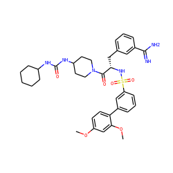 COc1ccc(-c2cccc(S(=O)(=O)N[C@@H](Cc3cccc(C(=N)N)c3)C(=O)N3CCC(NC(=O)NC4CCCCC4)CC3)c2)c(OC)c1 ZINC000169326888