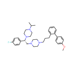 COc1ccc(-c2ccccc2CCCN2CCN(C[C@H](c3ccc(F)cc3)N3CCN(C(C)C)CC3)CC2)cc1 ZINC000028646397