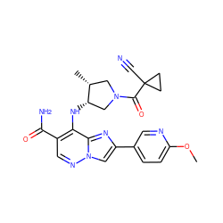 COc1ccc(-c2cn3ncc(C(N)=O)c(N[C@H]4CN(C(=O)C5(C#N)CC5)C[C@H]4C)c3n2)cn1 ZINC001772634061