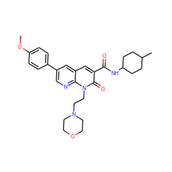 COc1ccc(-c2cnc3c(c2)cc(C(=O)NC2CCC(C)CC2)c(=O)n3CCN2CCOCC2)cc1 ZINC000299832644