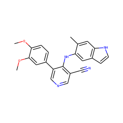 COc1ccc(-c2cncc(C#N)c2Nc2cc3cc[nH]c3cc2C)cc1OC ZINC000040953540