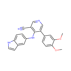 COc1ccc(-c2cncc(C#N)c2Nc2ccc3[nH]ccc3c2)cc1OC ZINC000040951677