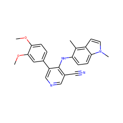 COc1ccc(-c2cncc(C#N)c2Nc2ccc3c(ccn3C)c2C)cc1OC ZINC000040394759