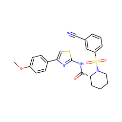 COc1ccc(-c2csc(NC(=O)[C@H]3CCCCN3S(=O)(=O)c3cccc(C#N)c3)n2)cc1 ZINC000084687105