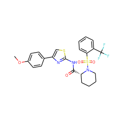 COc1ccc(-c2csc(NC(=O)[C@H]3CCCCN3S(=O)(=O)c3ccccc3C(F)(F)F)n2)cc1 ZINC000084690216