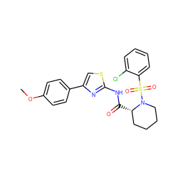 COc1ccc(-c2csc(NC(=O)[C@H]3CCCCN3S(=O)(=O)c3ccccc3Cl)n2)cc1 ZINC000084672373
