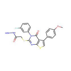 COc1ccc(-c2csc3nc(SCC(=O)NN)n(-c4cccc(F)c4)c(=O)c23)cc1 ZINC000028349509