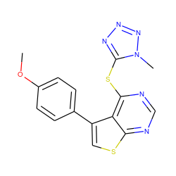 COc1ccc(-c2csc3ncnc(Sc4nnnn4C)c23)cc1 ZINC000015208805