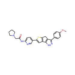 COc1ccc(-c2n[nH]c3c2Cc2sc(-c4ccc(NC(=O)CN5CCCC5)nc4)cc2-3)cc1 ZINC000205811716
