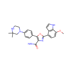 COc1ccc(-c2nc(C(N)=O)c(-c3ccc(N4CCNC(C)(C)C4)cc3)o2)c2cc[nH]c12 ZINC000205428401
