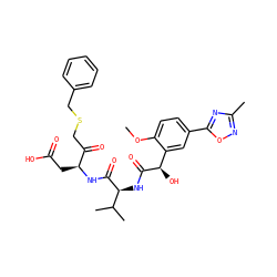 COc1ccc(-c2nc(C)no2)cc1[C@@H](O)C(=O)N[C@H](C(=O)N[C@@H](CC(=O)O)C(=O)CSCc1ccccc1)C(C)C ZINC000014947301
