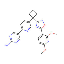 COc1ccc(-c2nc(C3(c4ccc(-c5cnc(N)nc5)nc4)CCC3)no2)c(OC)n1 ZINC000096175501