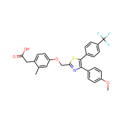 COc1ccc(-c2nc(COc3ccc(CC(=O)O)c(C)c3)sc2-c2ccc(C(F)(F)F)cc2)cc1 ZINC000049034149