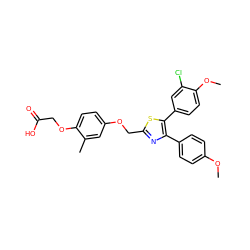 COc1ccc(-c2nc(COc3ccc(OCC(=O)O)c(C)c3)sc2-c2ccc(OC)c(Cl)c2)cc1 ZINC000049775480