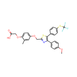 COc1ccc(-c2nc(COc3ccc(OCC(=O)O)c(C)c3)sc2-c2ccc(SC(F)(F)F)cc2)cc1 ZINC000049775368