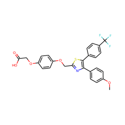 COc1ccc(-c2nc(COc3ccc(OCC(=O)O)cc3)sc2-c2ccc(C(F)(F)F)cc2)cc1 ZINC000049033169