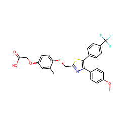 COc1ccc(-c2nc(COc3ccc(OCC(=O)O)cc3C)sc2-c2ccc(C(F)(F)F)cc2)cc1 ZINC000049785395