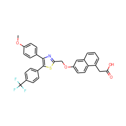 COc1ccc(-c2nc(COc3ccc4c(CC(=O)O)cccc4c3)sc2-c2ccc(C(F)(F)F)cc2)cc1 ZINC000049792711