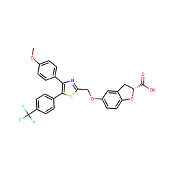 COc1ccc(-c2nc(COc3ccc4c(c3)C[C@H](C(=O)O)O4)sc2-c2ccc(C(F)(F)F)cc2)cc1 ZINC000049785794