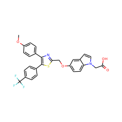 COc1ccc(-c2nc(COc3ccc4c(ccn4CC(=O)O)c3)sc2-c2ccc(C(F)(F)F)cc2)cc1 ZINC000049774877