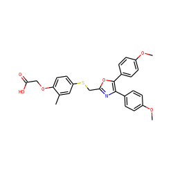 COc1ccc(-c2nc(CSc3ccc(OCC(=O)O)c(C)c3)oc2-c2ccc(OC)cc2)cc1 ZINC000049034220