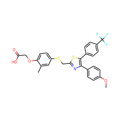 COc1ccc(-c2nc(CSc3ccc(OCC(=O)O)c(C)c3)sc2-c2ccc(C(F)(F)F)cc2)cc1 ZINC000049793139