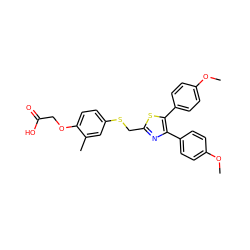 COc1ccc(-c2nc(CSc3ccc(OCC(=O)O)c(C)c3)sc2-c2ccc(OC)cc2)cc1 ZINC000049792836