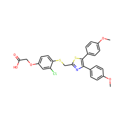 COc1ccc(-c2nc(CSc3ccc(OCC(=O)O)cc3Cl)sc2-c2ccc(OC)cc2)cc1 ZINC000049775280