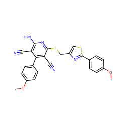 COc1ccc(-c2nc(CSc3nc(N)c(C#N)c(-c4ccc(OC)cc4)c3C#N)cs2)cc1 ZINC000473133993