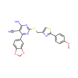 COc1ccc(-c2nc(CSc3nc(N)c(C#N)c(-c4ccc5c(c4)OCO5)n3)cs2)cc1 ZINC000169312310