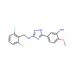 COc1ccc(-c2nc(NCc3c(F)cccc3Cl)n[nH]2)cc1N ZINC001772630692