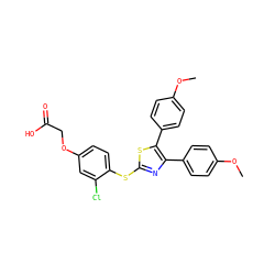 COc1ccc(-c2nc(Sc3ccc(OCC(=O)O)cc3Cl)sc2-c2ccc(OC)cc2)cc1 ZINC000049034017