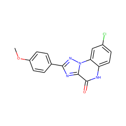 COc1ccc(-c2nc3c(=O)[nH]c4ccc(Cl)cc4n3n2)cc1 ZINC000013677385