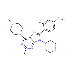 COc1ccc(-c2nc3c(N4CCN(C)CC4)nc(C)nc3n2C2CCOCC2)c(C)c1 ZINC000103243446