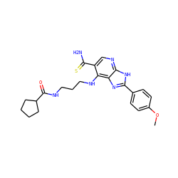 COc1ccc(-c2nc3c(NCCCNC(=O)C4CCCC4)c(C(N)=S)cnc3[nH]2)cc1 ZINC000103248064