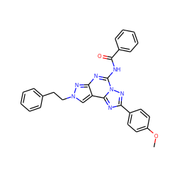 COc1ccc(-c2nc3c4cn(CCc5ccccc5)nc4nc(NC(=O)c4ccccc4)n3n2)cc1 ZINC000072125722