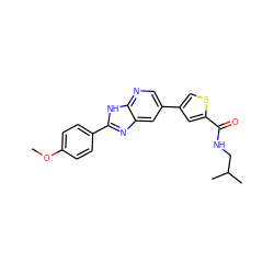 COc1ccc(-c2nc3cc(-c4csc(C(=O)NCC(C)C)c4)cnc3[nH]2)cc1 ZINC000103248074