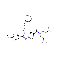 COc1ccc(-c2nc3ccc(C(=O)N(CCC(C)C)CCC(C)C)cc3n2CCCN2CCCCC2)cc1 ZINC000028823431