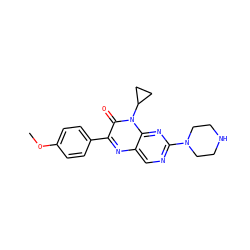 COc1ccc(-c2nc3cnc(N4CCNCC4)nc3n(C3CC3)c2=O)cc1 ZINC000004238274