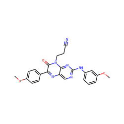 COc1ccc(-c2nc3cnc(Nc4cccc(OC)c4)nc3n(CCC#N)c2=O)cc1 ZINC000004238288