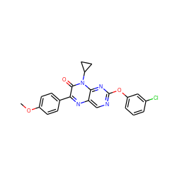 COc1ccc(-c2nc3cnc(Oc4cccc(Cl)c4)nc3n(C3CC3)c2=O)cc1 ZINC000004238756