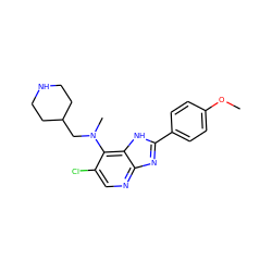 COc1ccc(-c2nc3ncc(Cl)c(N(C)CC4CCNCC4)c3[nH]2)cc1 ZINC000653803304