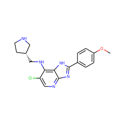 COc1ccc(-c2nc3ncc(Cl)c(NC[C@@H]4CCNC4)c3[nH]2)cc1 ZINC000653795093