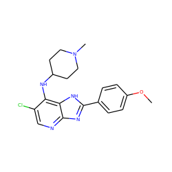 COc1ccc(-c2nc3ncc(Cl)c(NC4CCN(C)CC4)c3[nH]2)cc1 ZINC000653799633